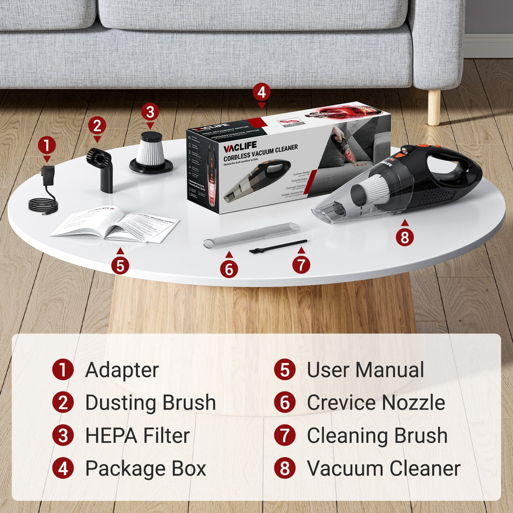 Cordless Handheld Vacuum Cleaner for Automobiles, Compact Rechargeable Model with Dual Filtration System, Orange (VL189)