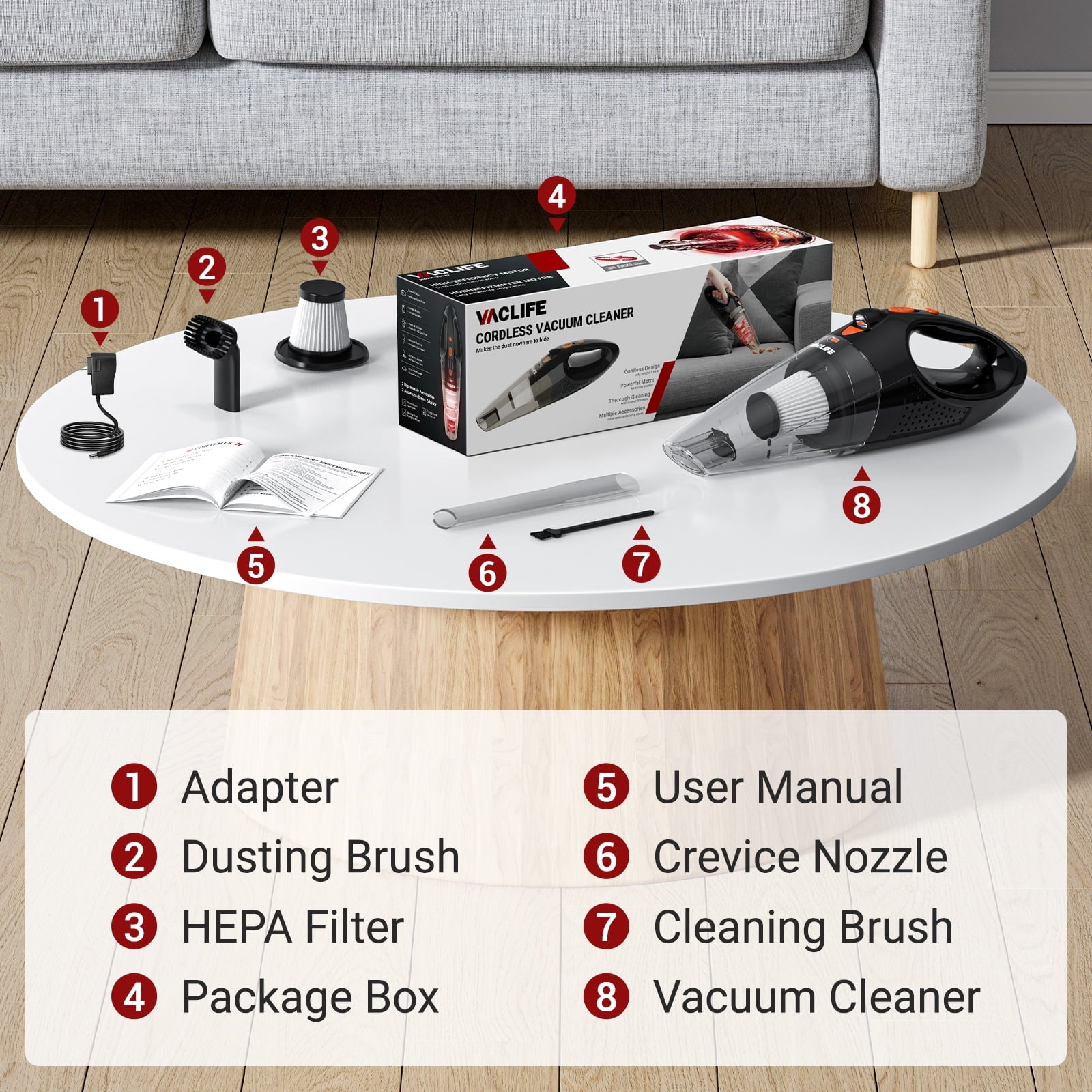 Cordless Handheld Vacuum Cleaner for Automobiles, Compact Rechargeable Model with Dual Filtration System, Orange (VL189)