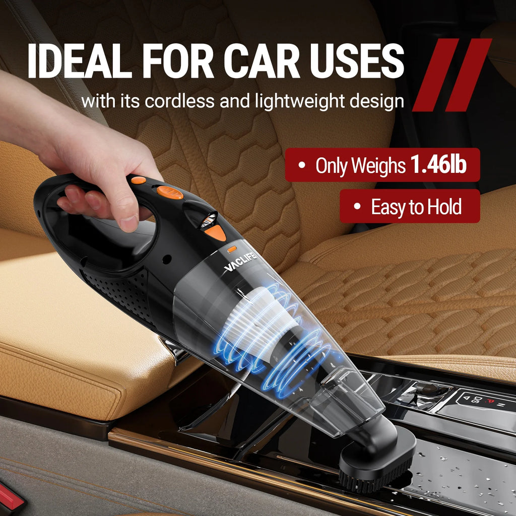 Cordless Handheld Vacuum Cleaner for Automobiles, Compact Rechargeable Model with Dual Filtration System, Orange (VL189)