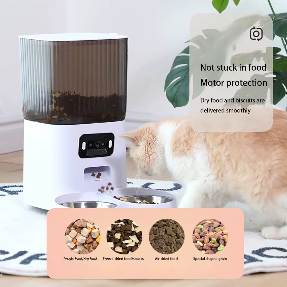 5L Smart Automatic Pet Feeder with Camera, WiFi Timer, and Stainless Steel Bowl (No 5V 2A Plug Included)