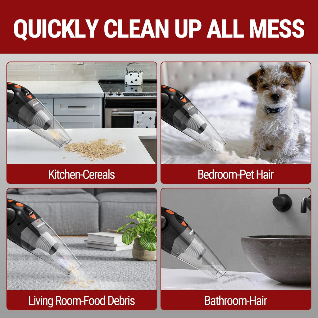 Cordless Handheld Vacuum Cleaner for Automobiles, Compact Rechargeable Model with Dual Filtration System, Orange (VL189)
