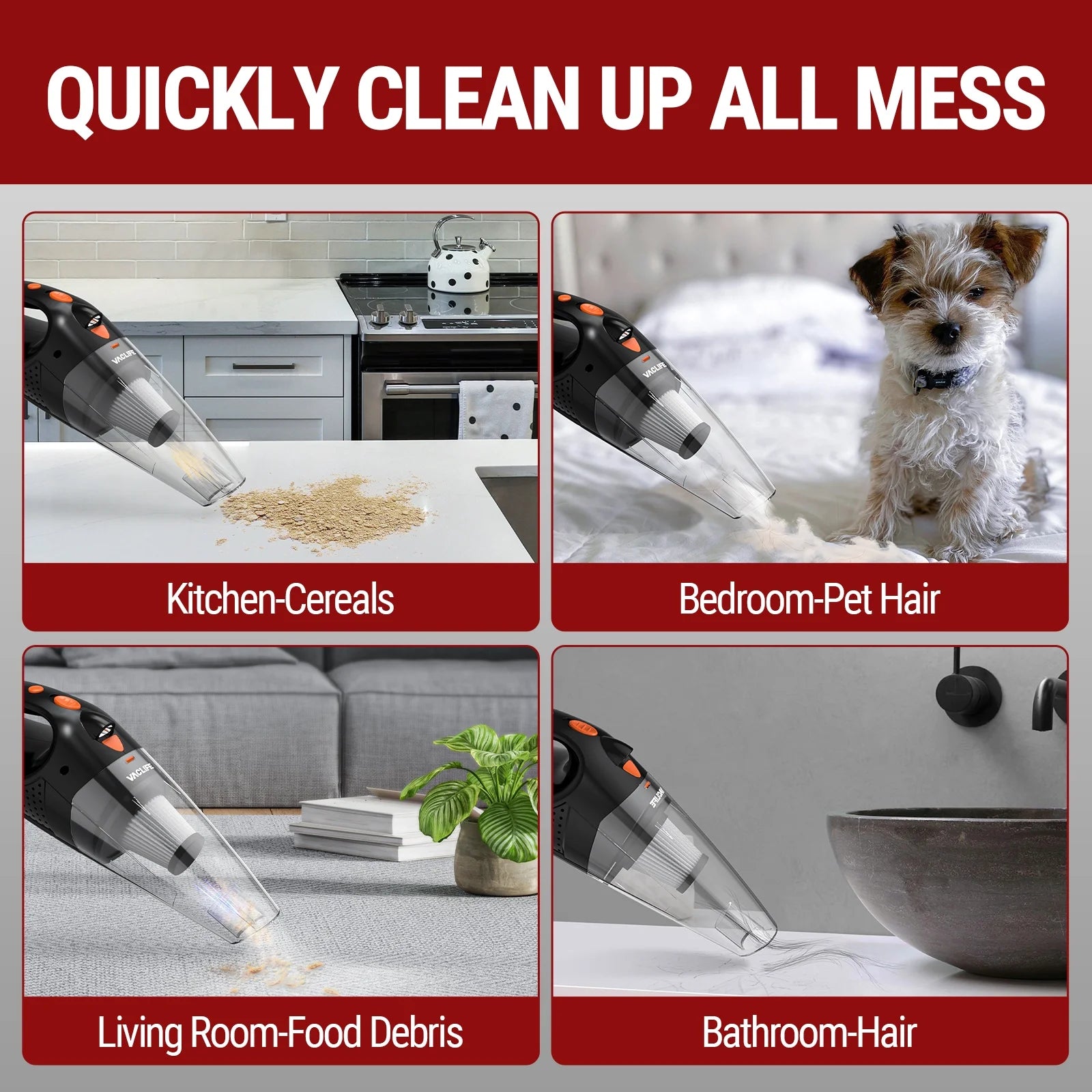 Cordless Handheld Vacuum Cleaner for Automobiles, Compact Rechargeable Model with Dual Filtration System, Orange (VL189)