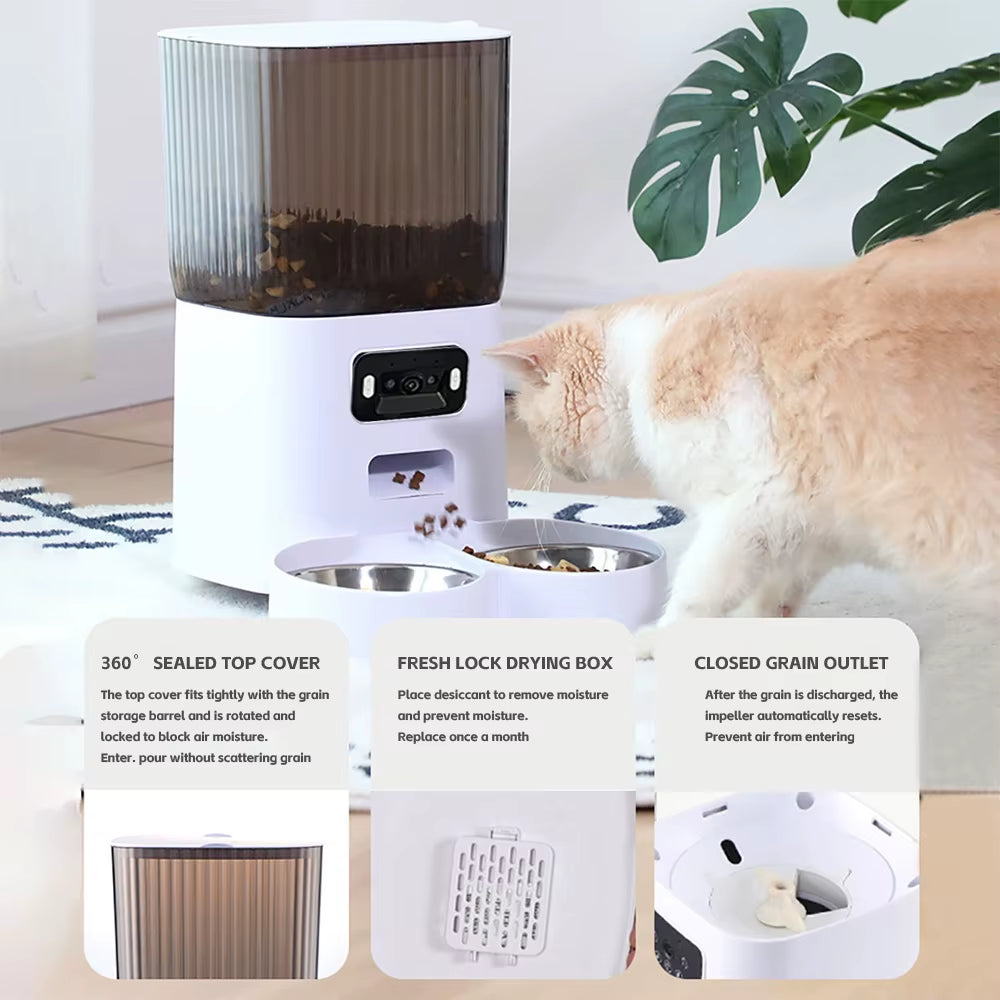 5L Smart Automatic Pet Feeder with Camera, WiFi Timer, and Stainless Steel Bowl (No 5V 2A Plug Included)